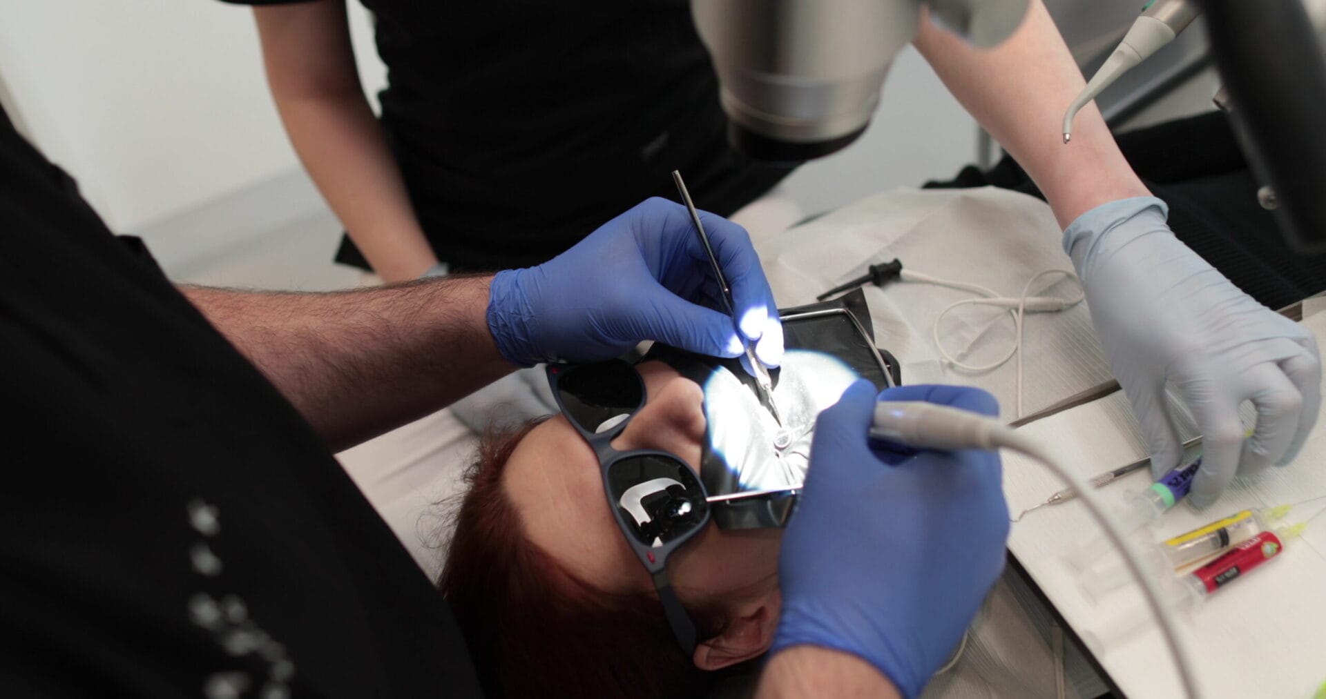 Dental procedure with patient and tools